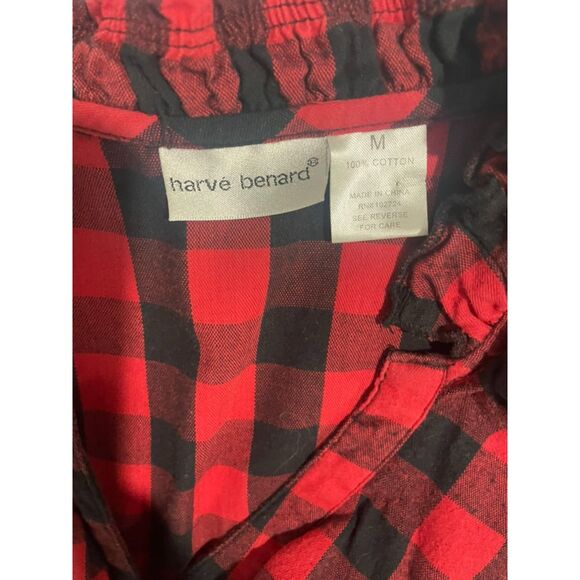 Fun Harve' Bernard  ruffled red black buffalo check blouse  size M - Picture 4 of 10